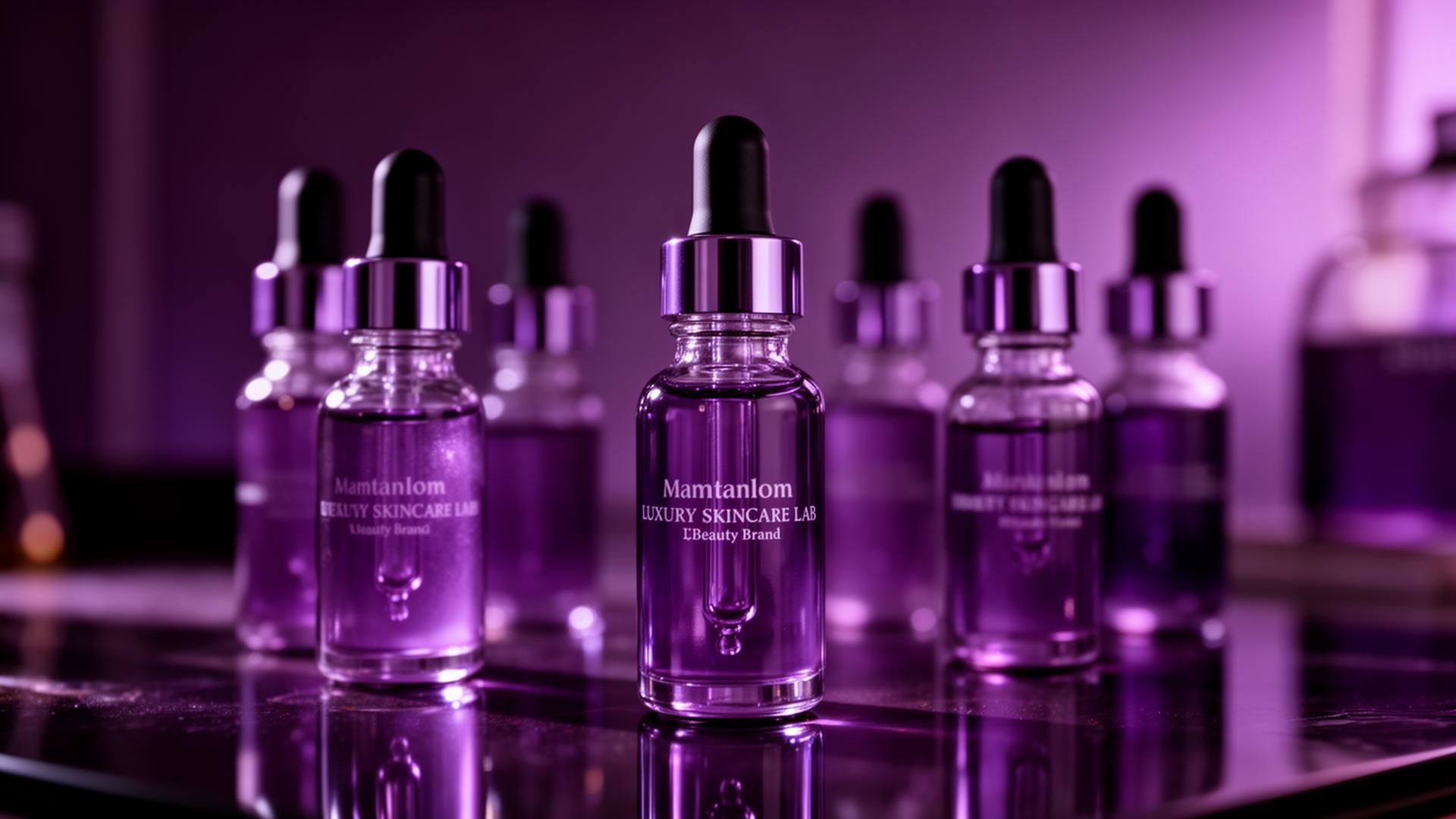Masjec laboratory bench with amethyst-toned serum bottles